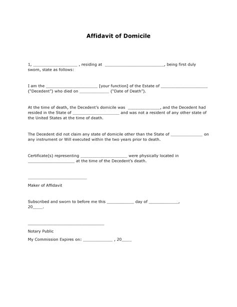 A small estate affidavit is a form used by a close relative, husband, or wife of someone that has died in order to receive property under the estate. Free Affidavit of Domicile | PDF | Word | Do it Yourself Forms