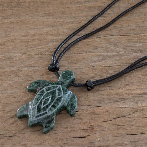 Hand Carved Jade Turtle Necklace Marine Turtle NOVICA