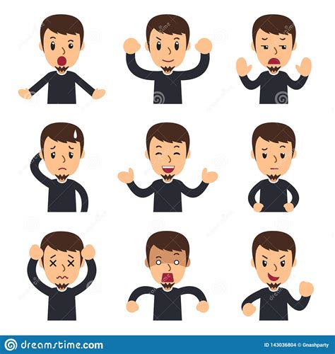 Vector Cartoon Set Of Man Showing Different Emotions Stock Vector