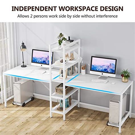 Tribesigns Two Person Computer Desk With Bookshelf 89 Inches Office