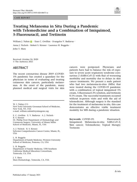 Pdf Treating Melanoma In Situ During A Pandemic With Telemedicine And