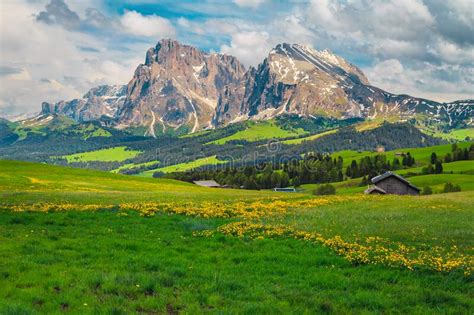 Seiser Alm Resort And Mount Sciliar In Background Dolomites Italy