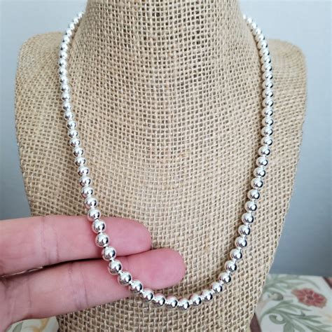 6mm Sterling Silver Bead Necklace 6mm Bead Necklace Strand Etsy