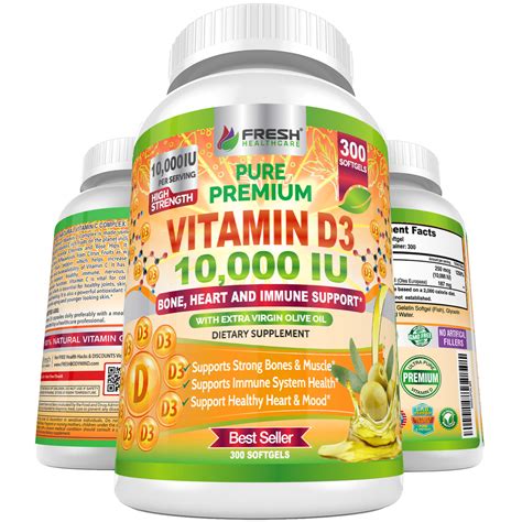 Premium Vitamin D3 10000 Iu 250mcg Infused With Extra Virgin Olive