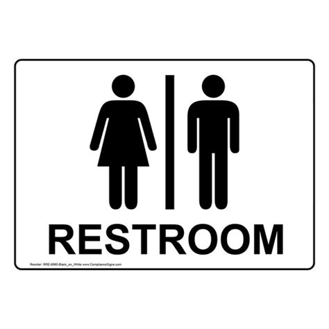 Black On White Unisex Restroom Sign With Symbol 6 Sizes