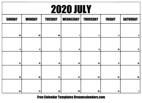 July 2020 Calendar Free Blank Printable With Holidays