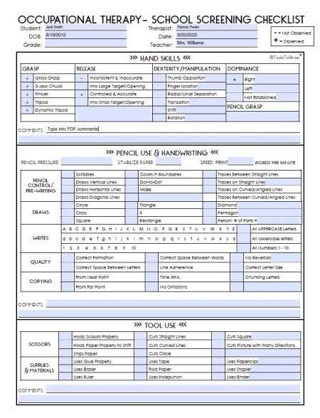 Printable Occupational Therapy Home Assessment Template Doc Example