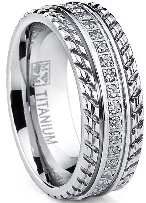 Ringwright Co Mens Titanium Wedding Band Engagement Eternity Ring Chevron Design Cubic