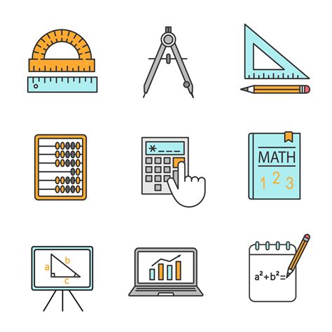 Mathematics Color Icons Set Geometry And Algebra Drafting Tools