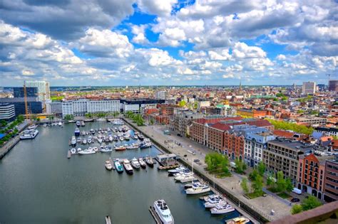 Aerial View Of The Port And Docks In Antwerp Belgium Stock Photo