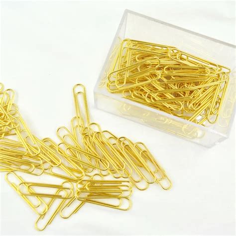 Pcs Box Luxury Gold Paperclips Bookmark Mm Electroplating Metal Paper Clips For Marking