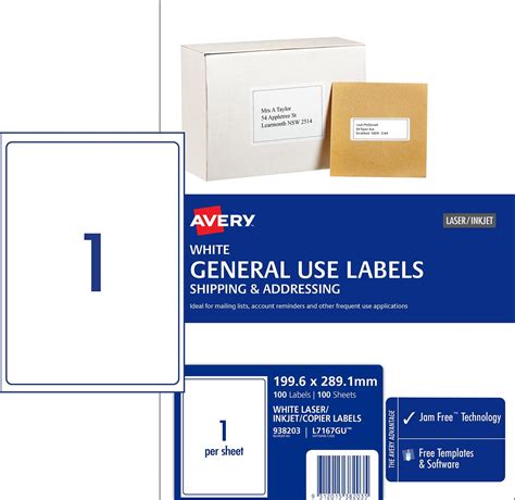 Labels Avery A4 L7167gu Box 100 1up Copierlaser General Use 1996 X