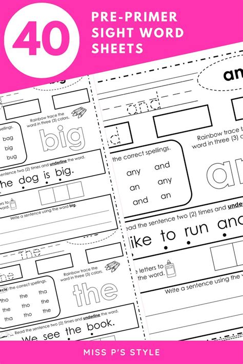 Pre Primer Sight Word And High Frequency Word Worksheets Pre Primer