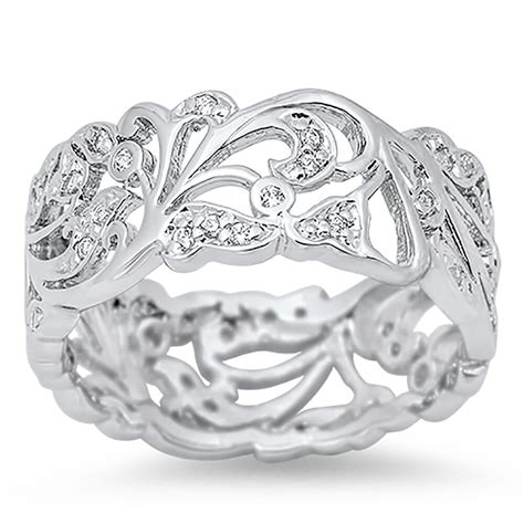 Sterling Silver 925 Cz Womens Vintage Design Eternity Wedding Band Ring 4 10 Ebay