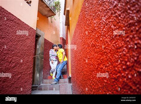 Couple Kissing In El Callejon Del Beso Guanajuato State Guanajuato
