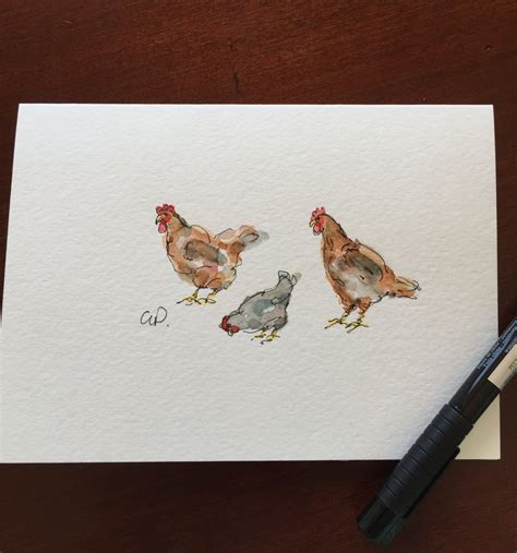 Chickens Watercolor Card Hand Painted Watercolor Card