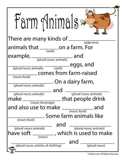 Farm Animal Mad Libs Printable Woo Jr Kids Activities