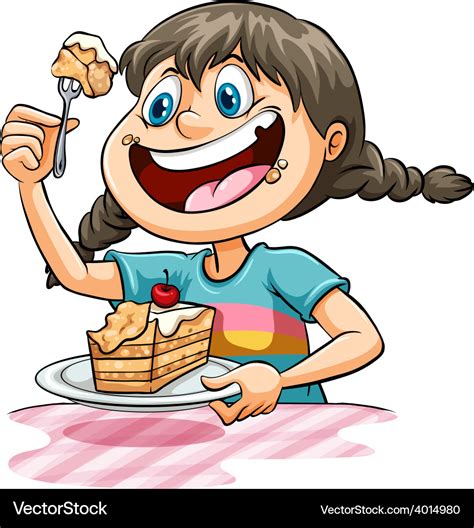 A Girl Eating Cake Royalty Free Vector Image Vectorstock