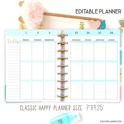 Happy Planner Template Weekly Planner Pages Weekly Layout Editable