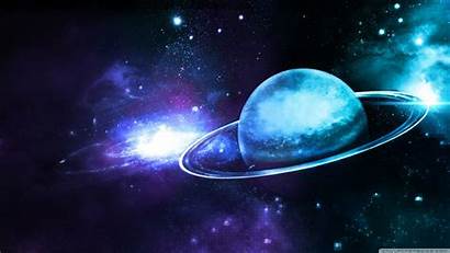 Space Rings Digital Saturn Purple Teal Painting