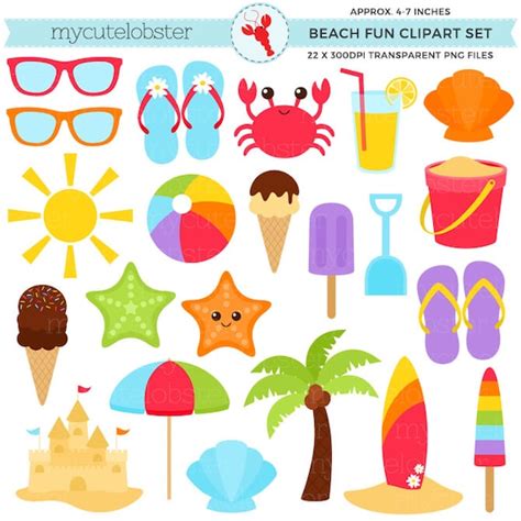 Beach Clipart Set Sandcastle Summer Sunglasses Palm Tree