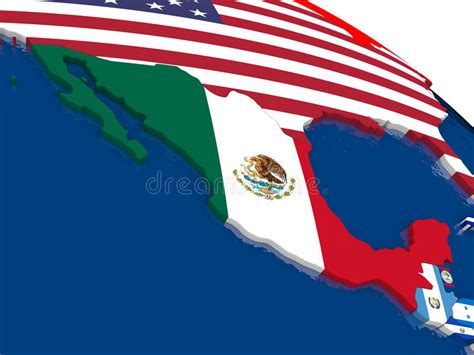 Mexico On 3d Map With Flags Stock Illustration Illustration Of