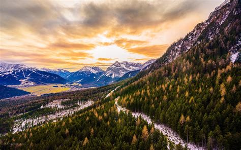 Nature Landscape Mountain Forest Sunset Fall Clouds