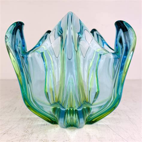 Blue Green Murano Glass Vase Italy 1980s Vintage Art Murano Glass Mid Century Decor V The Old Attic