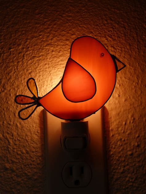 Cartoon Bird Night Light Orange Stained Glass Wall Plug In Etsy