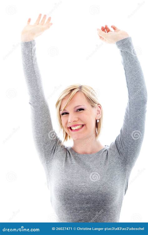 Successful Woman Raising Arms In Exultation Stock Image Image 26027471