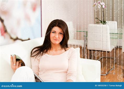 Living Room With Woman Stock Photo Image Of Inside Happy 18935258