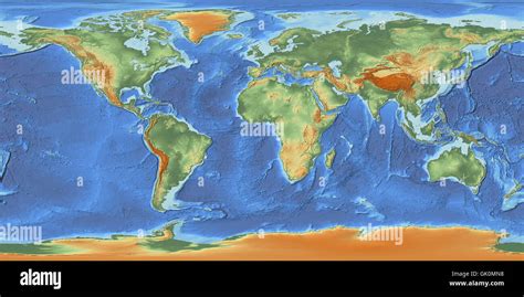 World Map With Relief Stock Photo Alamy