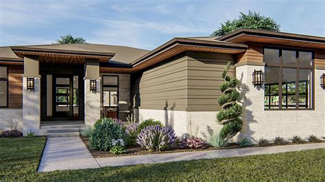 1 Story Modern Prairie Style House Plan With Side Load Garage 62808dj