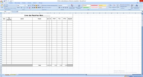 Modèle livre journal recette dépense Excel