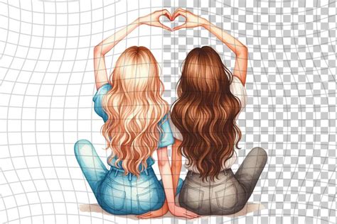 Brunette And Blonde Best Friends Watercolor Clipart Png