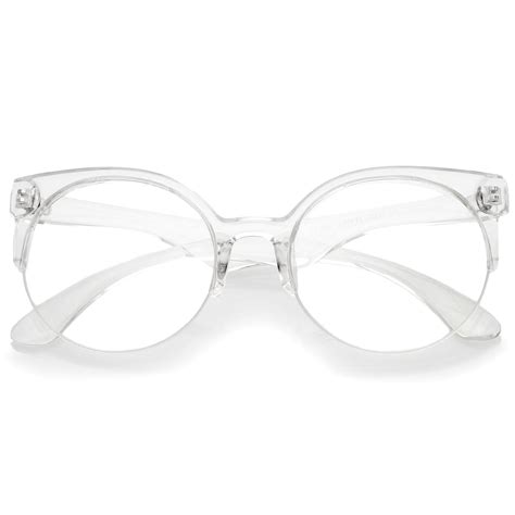 Sunglassla Modern Translucent Frame Round Clear Lens Semi Rimless Eyeglasses 54mm Clear