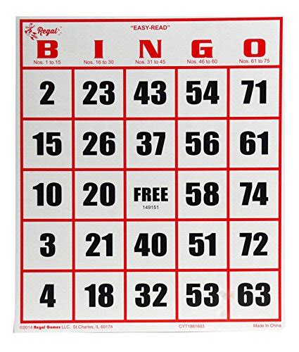 Ez Readers Large Format 85″ X 11″ Bingo Cards With Jumbo 1 Inch