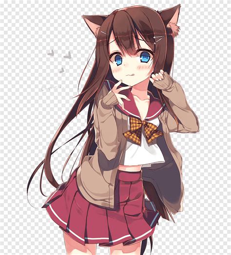 Catgirl Anime Brown Hair Kemonomimi Anime Blue Cg Artwork Png Pngegg