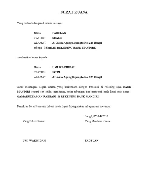 Semoga dengan penjelasan tadi akan menambah ilmu anda serta menjadi referensi bagi anda yang sedang menulis surat kuasa ini. Contoh Surat Kuasa Yang Baik Dan Benar Terlengkap ...