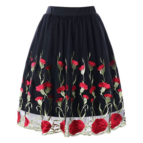 Buy Zaful Plus Size 5xl Floral Embroidery Women Skirt