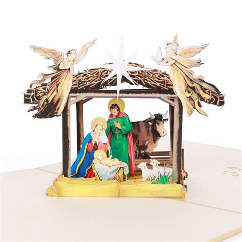 Christmas Nativity Pop Up Card 3d Traditional Etsy