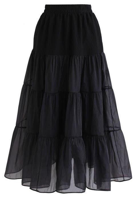 Lightweight Organza Midi Skirt In Black Organza Midi Skirt Midi