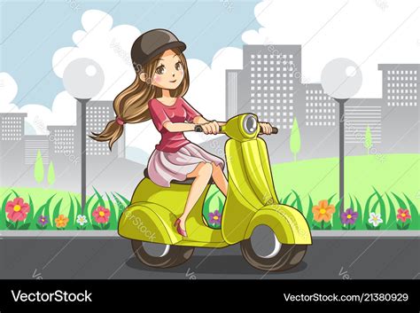 Girl Riding Scooter Royalty Free Vector Image Vectorstock