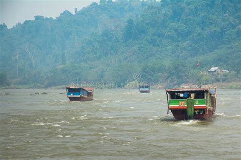 View To Laos Boats Transportation By Mekong River Chiang Khong