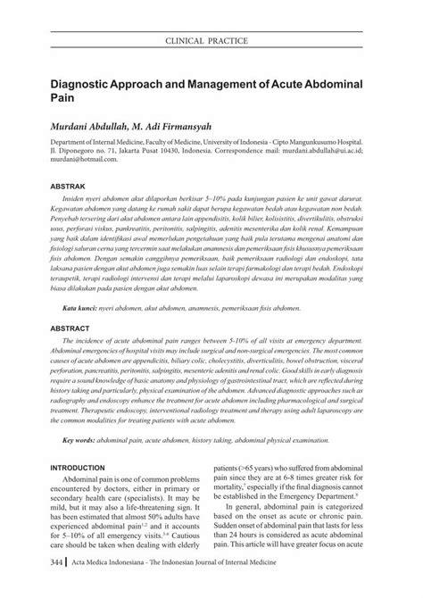 Pdf Diagnostic Approach And Management Of Acute Abdominal Pain