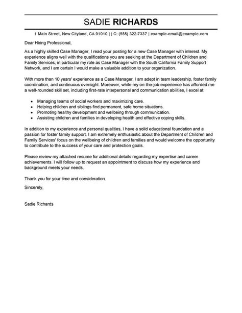 Professional Case Manager Cover Letter Examples
