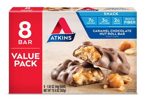 Atkins Snack Bar Caramel Chocolate Nut Roll Keto Friendly 8 Count