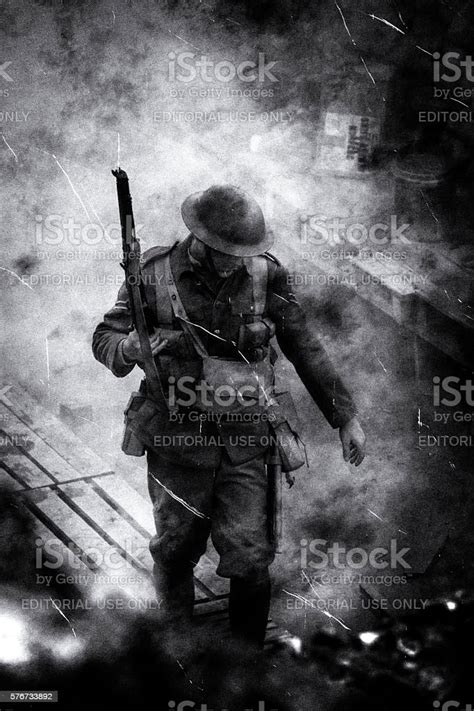 Ww1 British Soldier In The Trenches In The Somme France Stock Photo