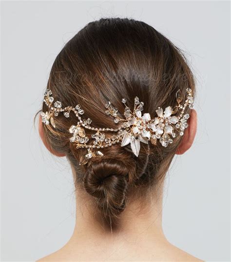 Gold Floral Crystal Hair Clip Bridal Hair Piece Crystal Etsy
