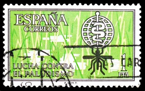Postage Stamp Printed In Spain Shows Fight Against Malaria Circa Editorial Photography